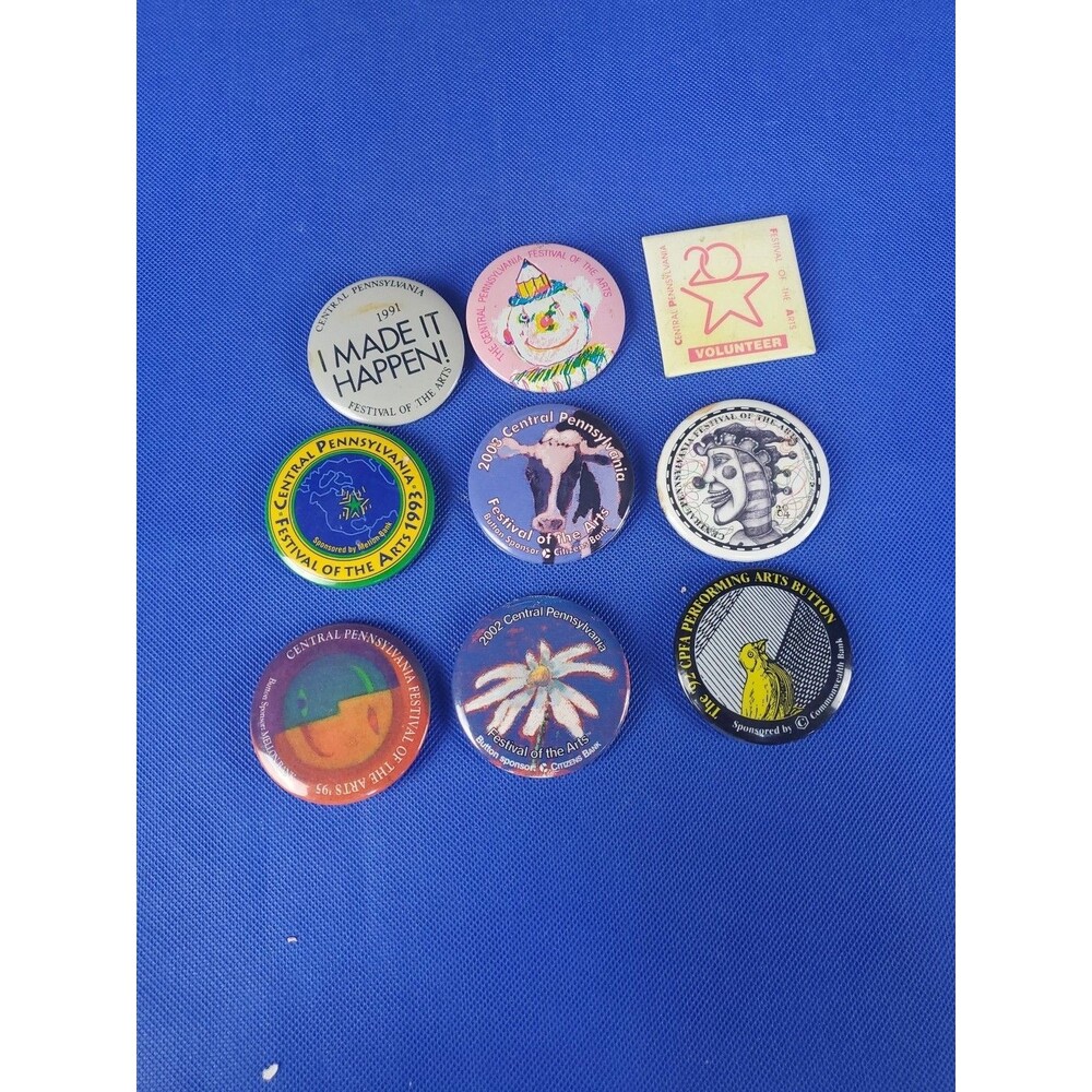 9 Vtg CPFA Central Pennsylvania Festival Of The Arts Button Pins See Pictures